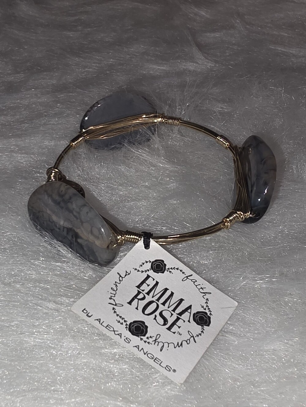 Emma Rose Gray Three Stone Wire Bangle Bracelet